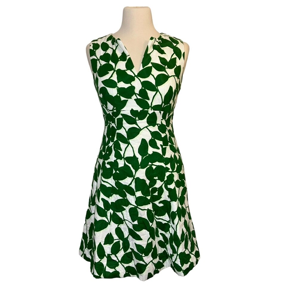 Kate Spade Quilted Garden Leaves Pique A-Line Dress, Green, Size 2